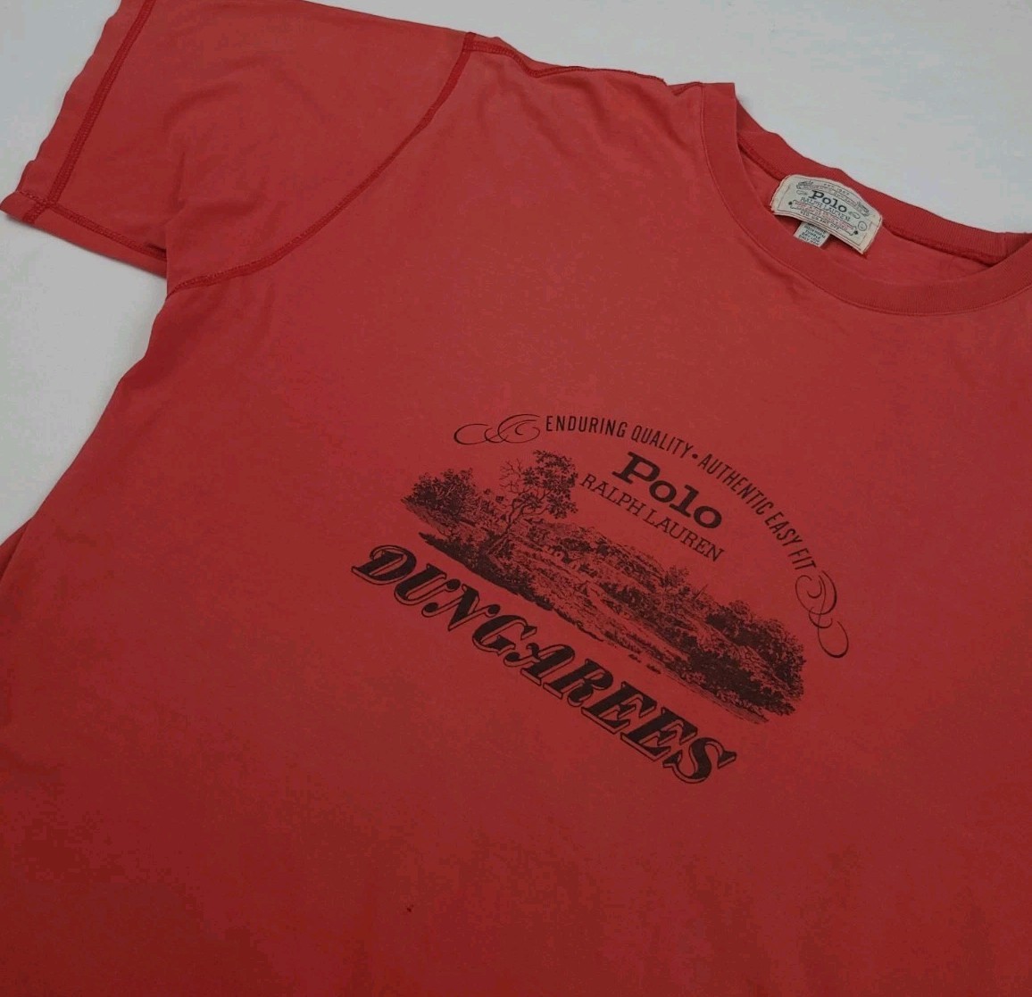 Vintage Polo Ralph Lauren Dungarees Print T Shirt Outdoor Country Sportsman WORN