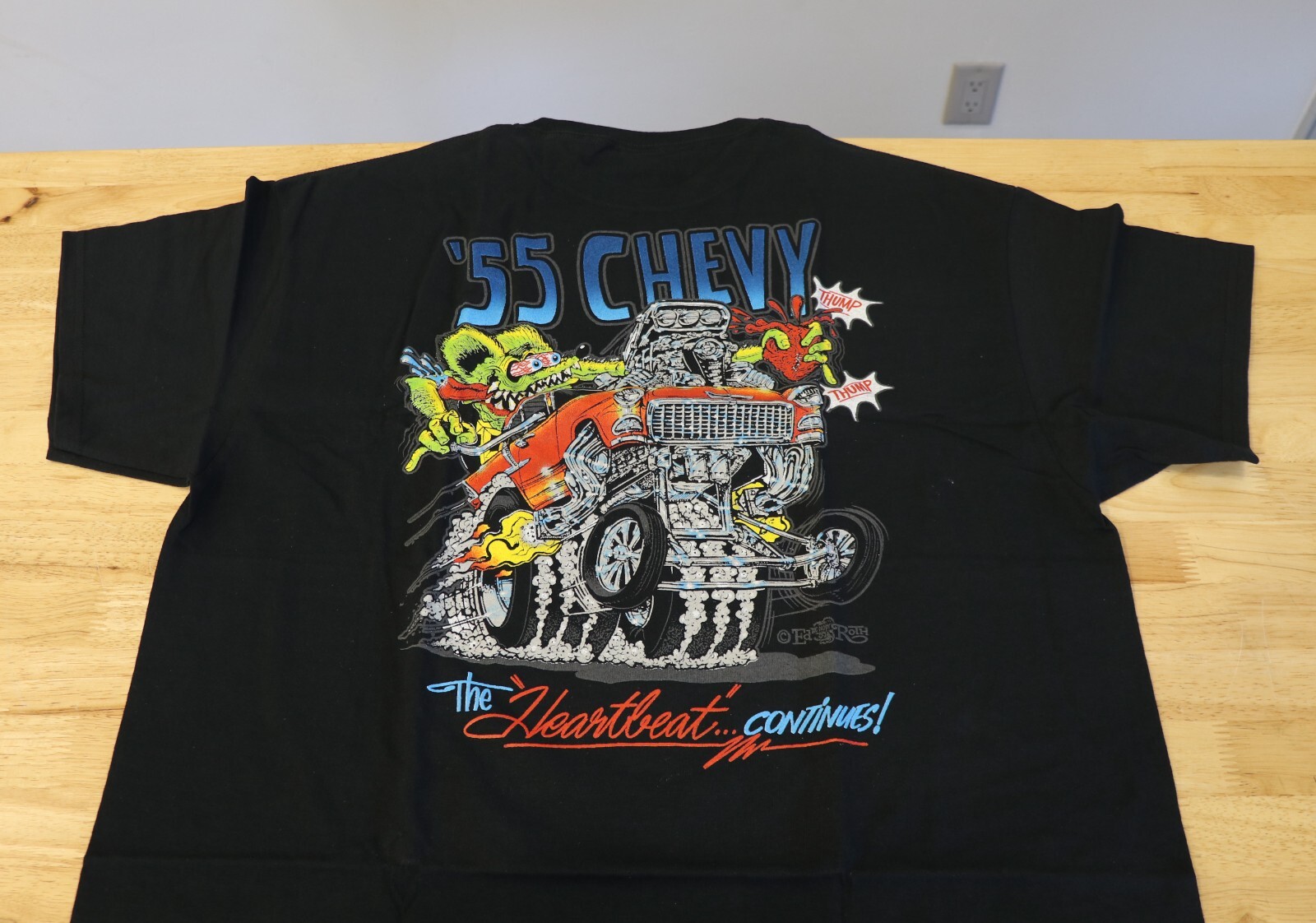 Men’s Ed Big Daddy Roth Rat Fink ’55 Chevy Hot Rod Black Cotton T-Shirt M-3XL