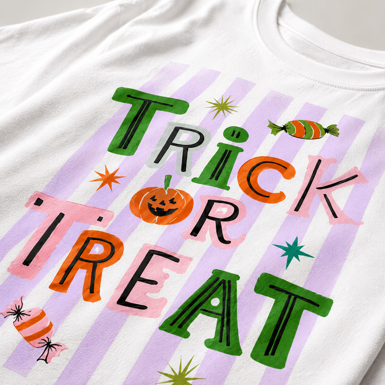 Trick or Treat Halloween Shirt Retro Preppy Spooky Season Pumpkin Tee