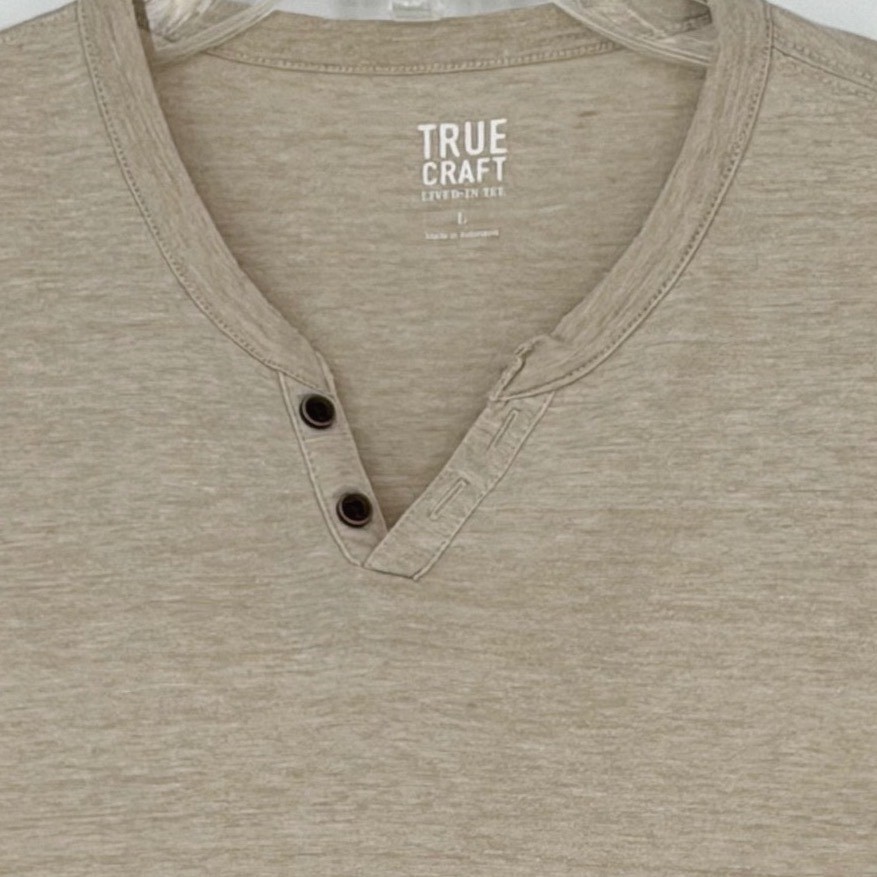 TRUE CRAFT Mens Tan Long Sleeve Henley Shirt Size XL Normcore Minimalism 100-40