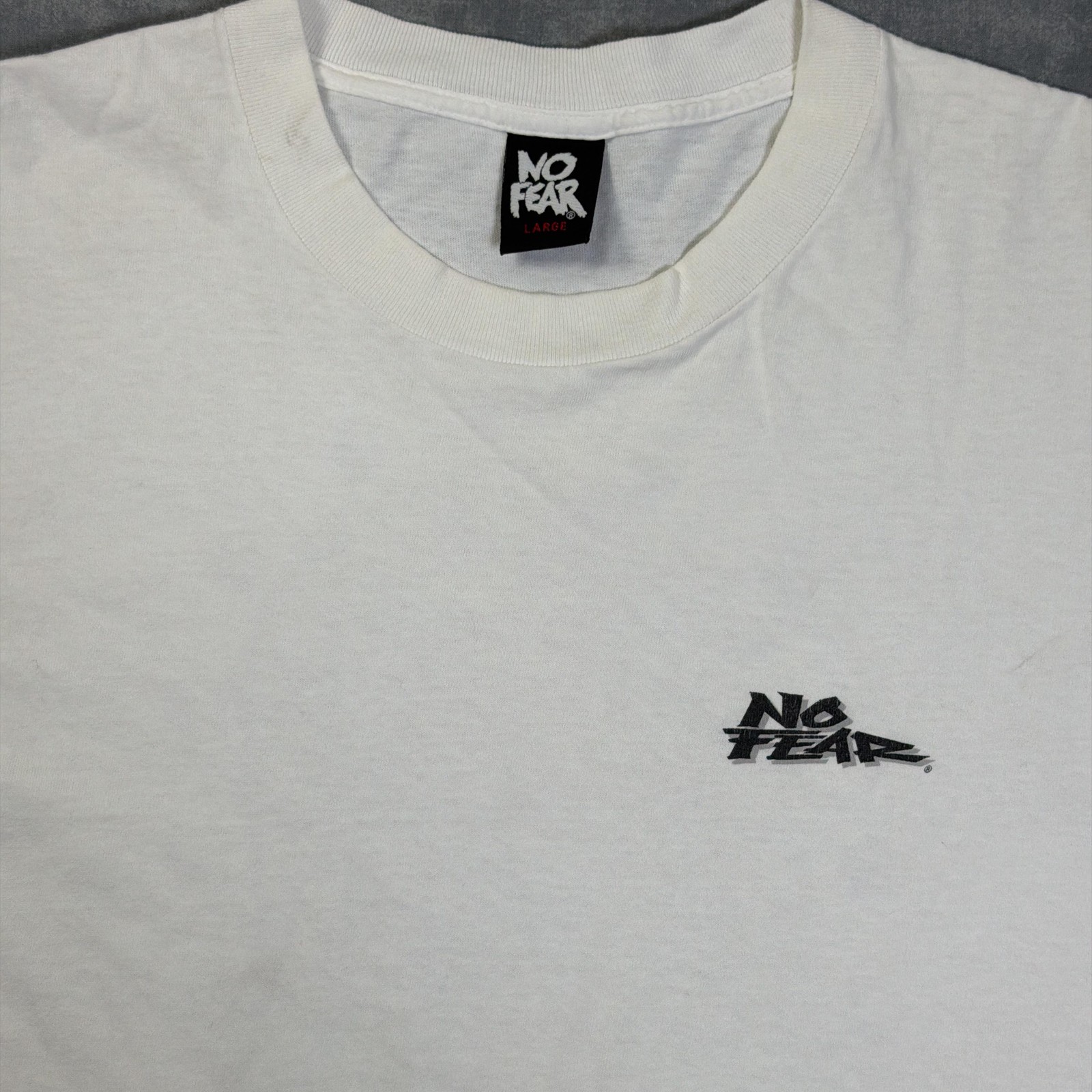 Vintage No Fear Shirt Mens L White Baseball Religion Graphic Tee USA 90s