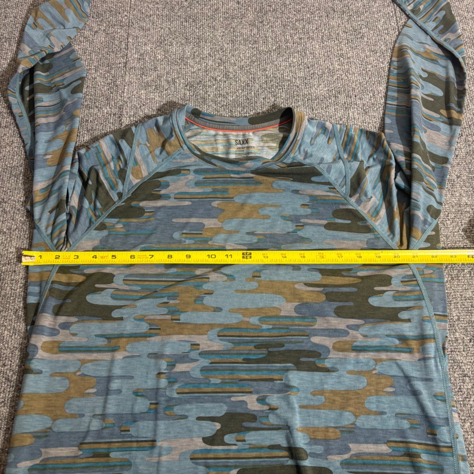 Saxx Viewfinder LS Crew Mens Large Blue Camo Merino Wool Blend Base Layer Top