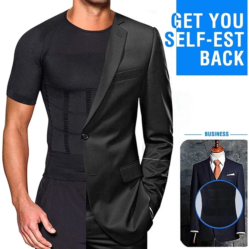 Men Slimming Body Shaper Posture Corrector Vest Abdomen Compression Shirt Top