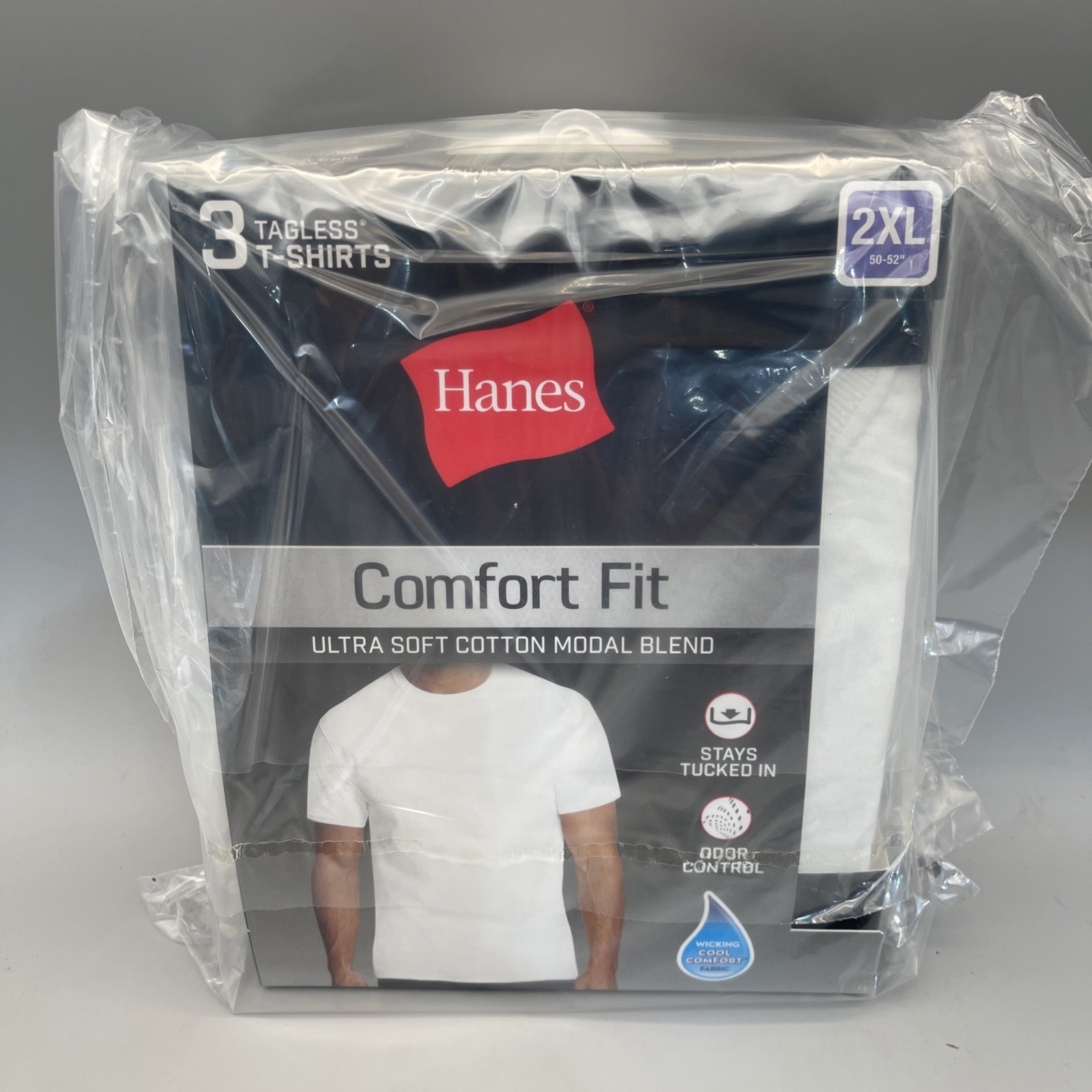Hanes Men’s 3 Pack Comfort Fit Tagless White T -Shirts Size 2XL 50-52″ New