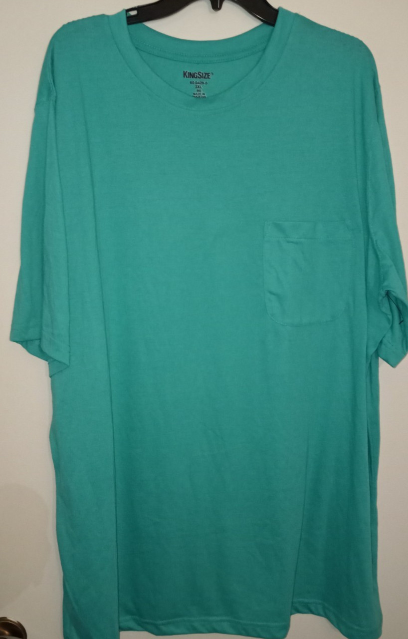 😃KINGSIZE Plain Blank POCKET AQUA Short Sleeve Men T-Shirt 2XB 2X BIG NWOT NEW