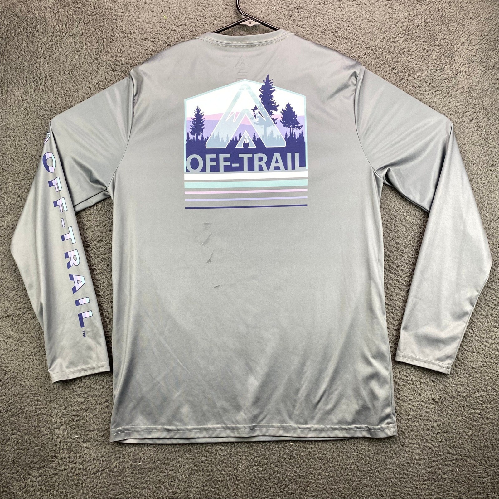 Off Trail Mens Long Sleeve T Shirt Activewear Athletic Gray Medium Spot