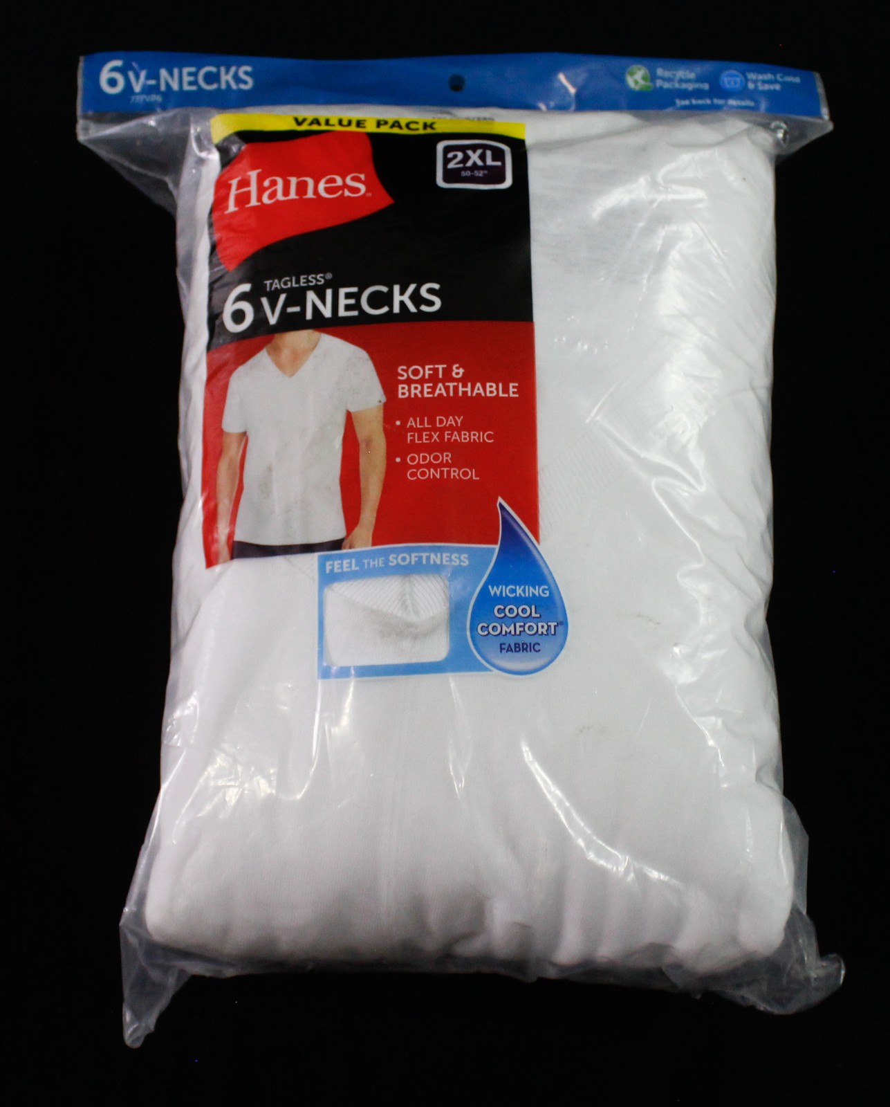 Hanes Men’s Soft Breathable 6 Pack V Necks BM7 White Size: 2XL NWT