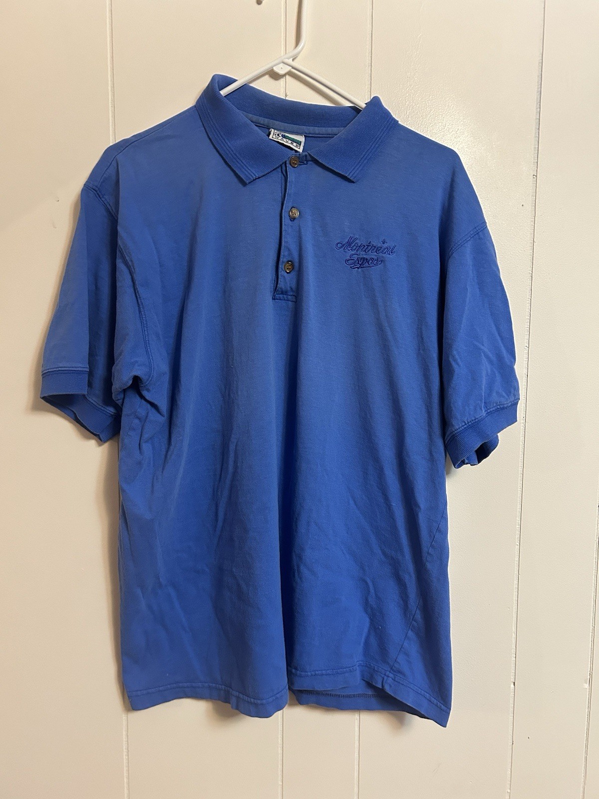 Montreal Expos Vintage 90s T Shirt Polo Mens Size L POWDER BLUE WAVES