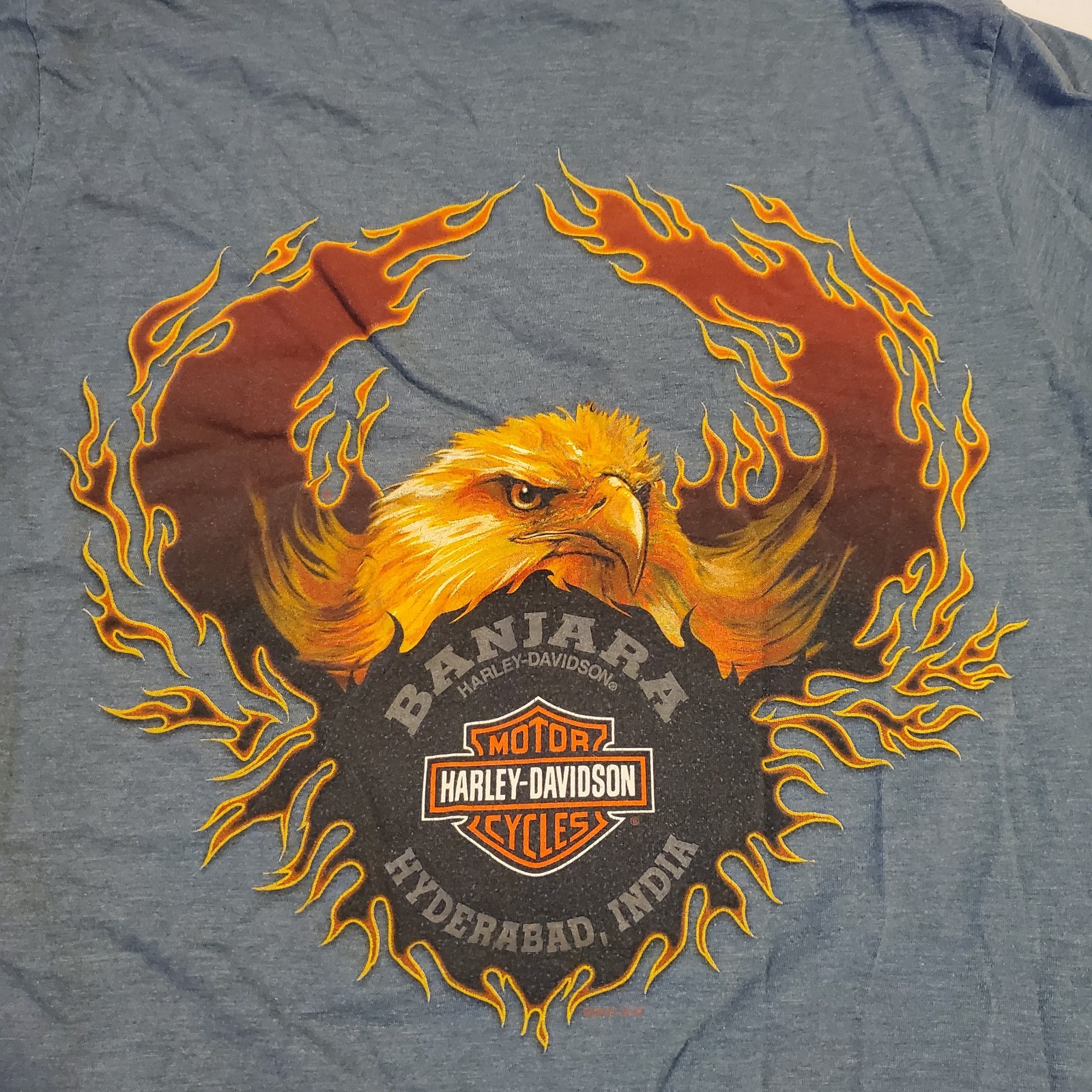 Harley-Davidson Hyderabad India Eagle Flame Wings T-Shirt Men’s Medium Blue Y2K