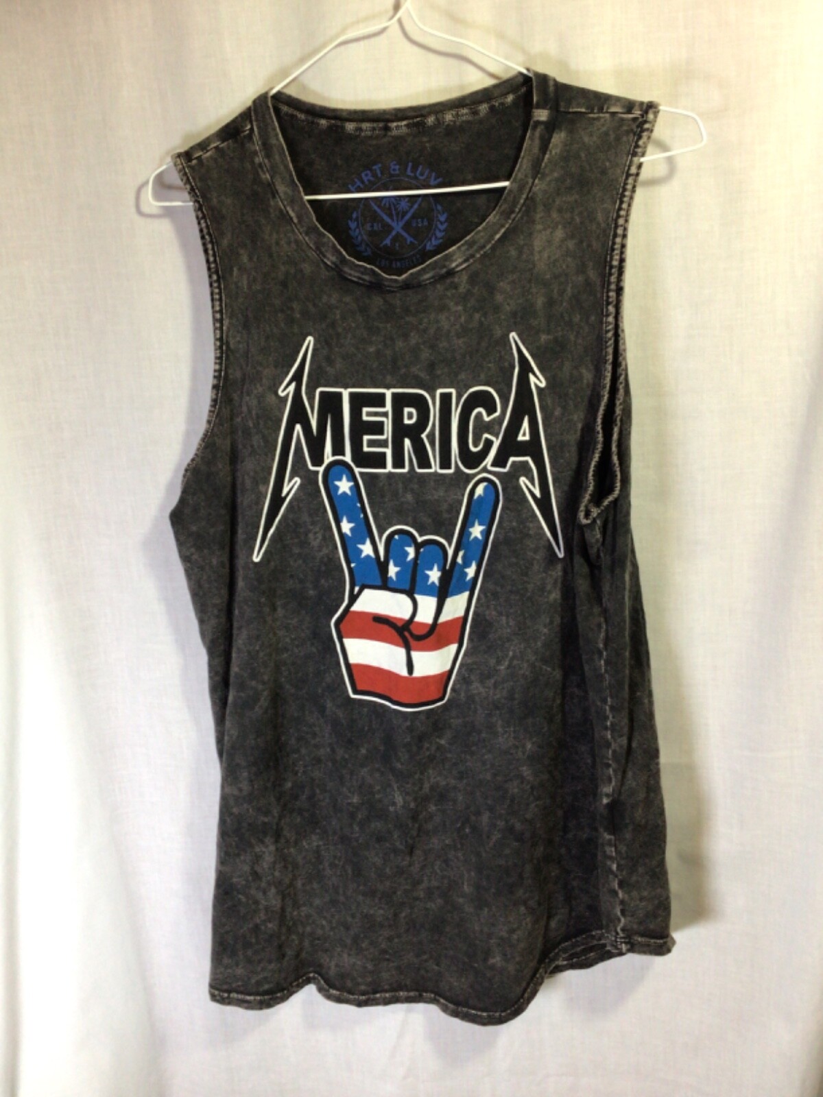 HRT & LUV Black Tie Dye Large Cotton (America) Made in USA T Shirt SleevelessT19