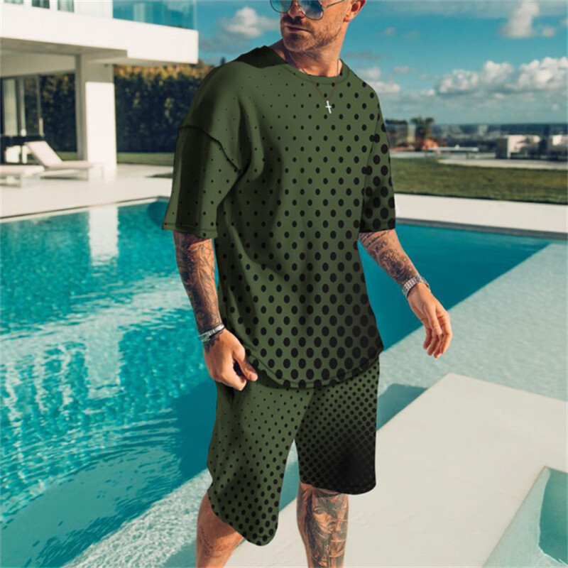 Summer Men’s Outfit 2-Piece Set Short Sleeve T-Shirts and Shorts Sweatsuit Set