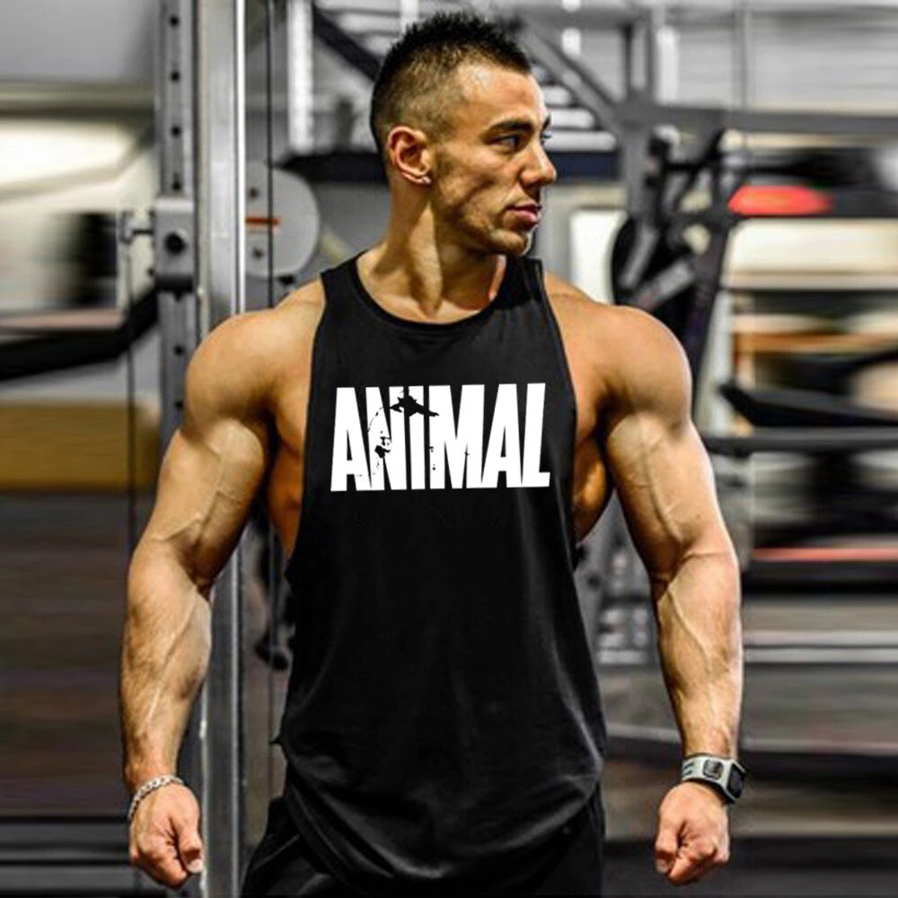 Men’s Gym Workout Printed “ANIMAL” Tank Top VEST Fitness Bodybuilding Stringer