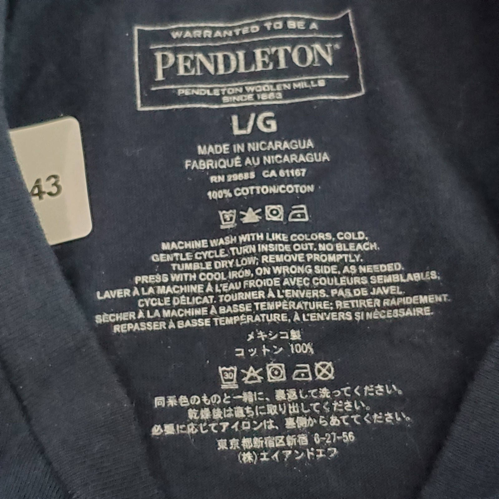Pendleton Men Shirt L/G Navy Blue Graphic Tee Short Sleeve Print