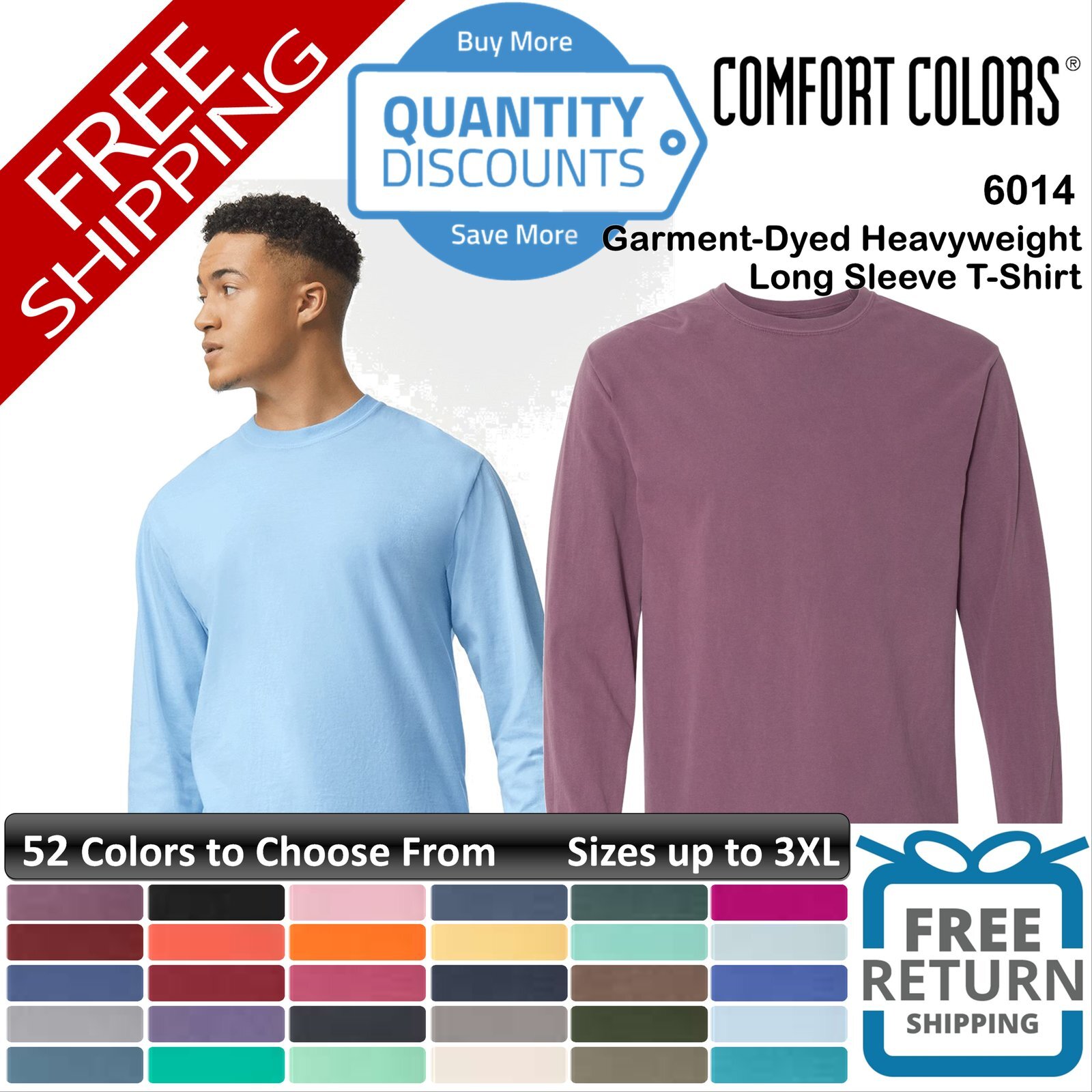 Comfort Colors Men Garment-dyed Heavyweight Long Sleeve T-shirt Up To 3XL 6014b