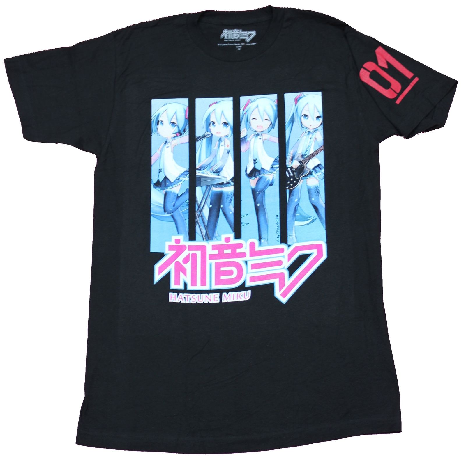 Hatsune Miku Mens T-Shirt – 4 Picture Box Instruments Over Kanji Image