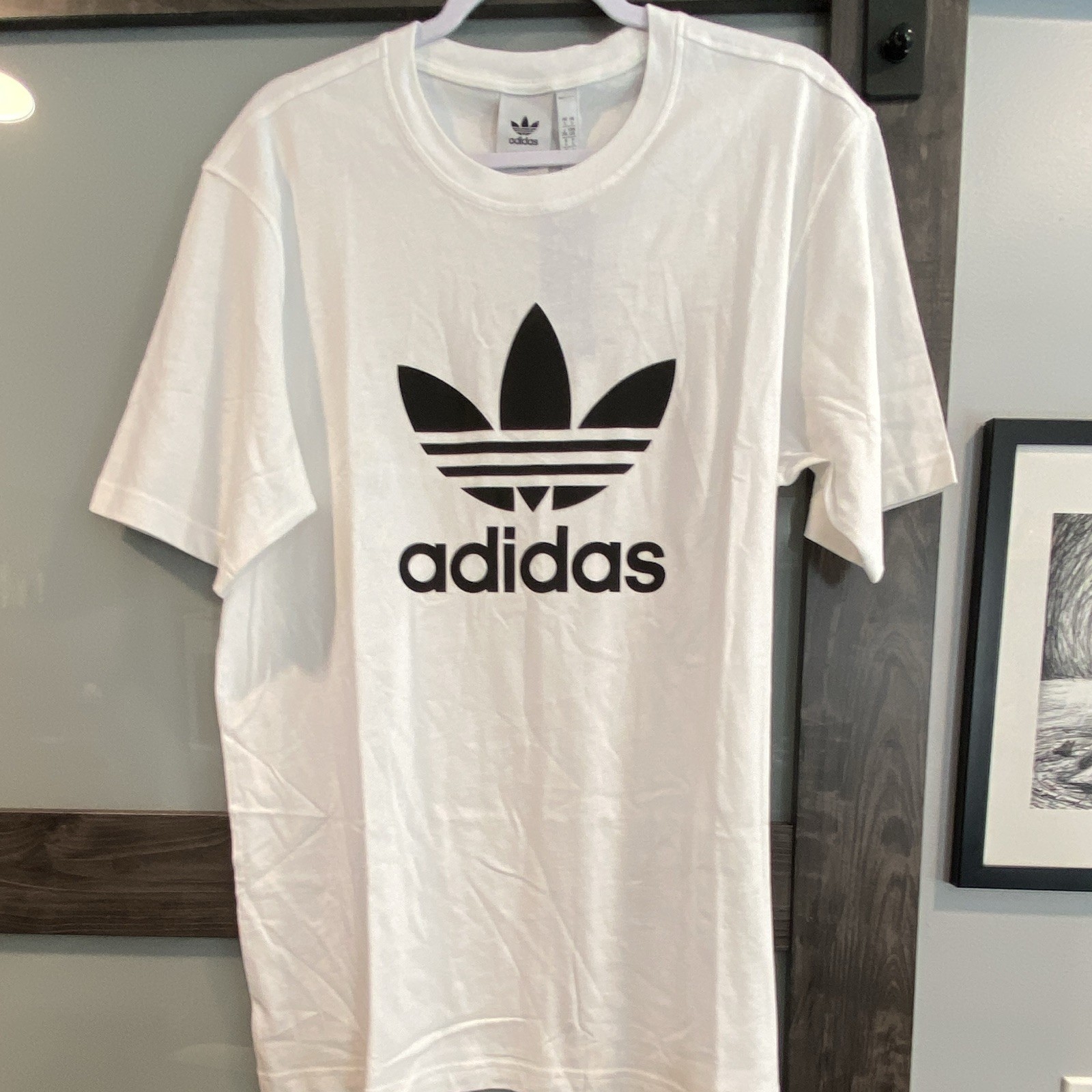 adidas Originals Trefoil Tee White/Black Logo Crew Neck T-Shirt Men’s L JD0323