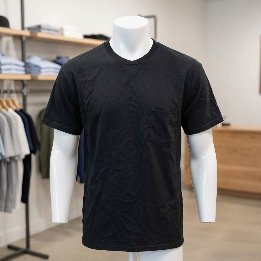 5 PK Delta Magnum Weight Black Pocket T-Shirts Adult Large Preshrunk Cotton