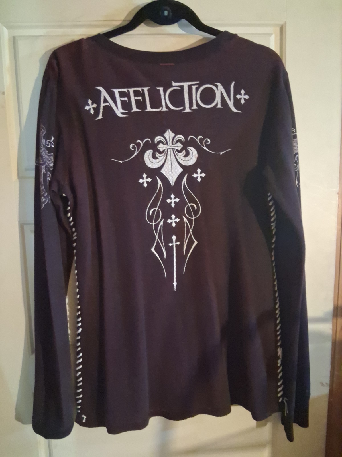 Affliction Reversible Shirt Mens Medium Red/Wine Long Sleeve Thermal Grunge-Flaw