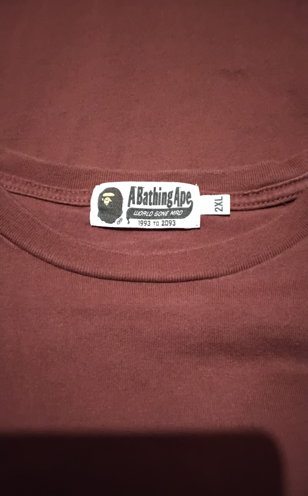 BAPE One Point Mini Ape Head Pocket Tee Burgundy Size XXL