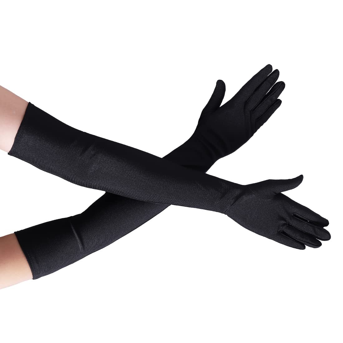 Long Black Opera Party Gloves for Women 1920s 20s Satin Gloves Elbow Length B…