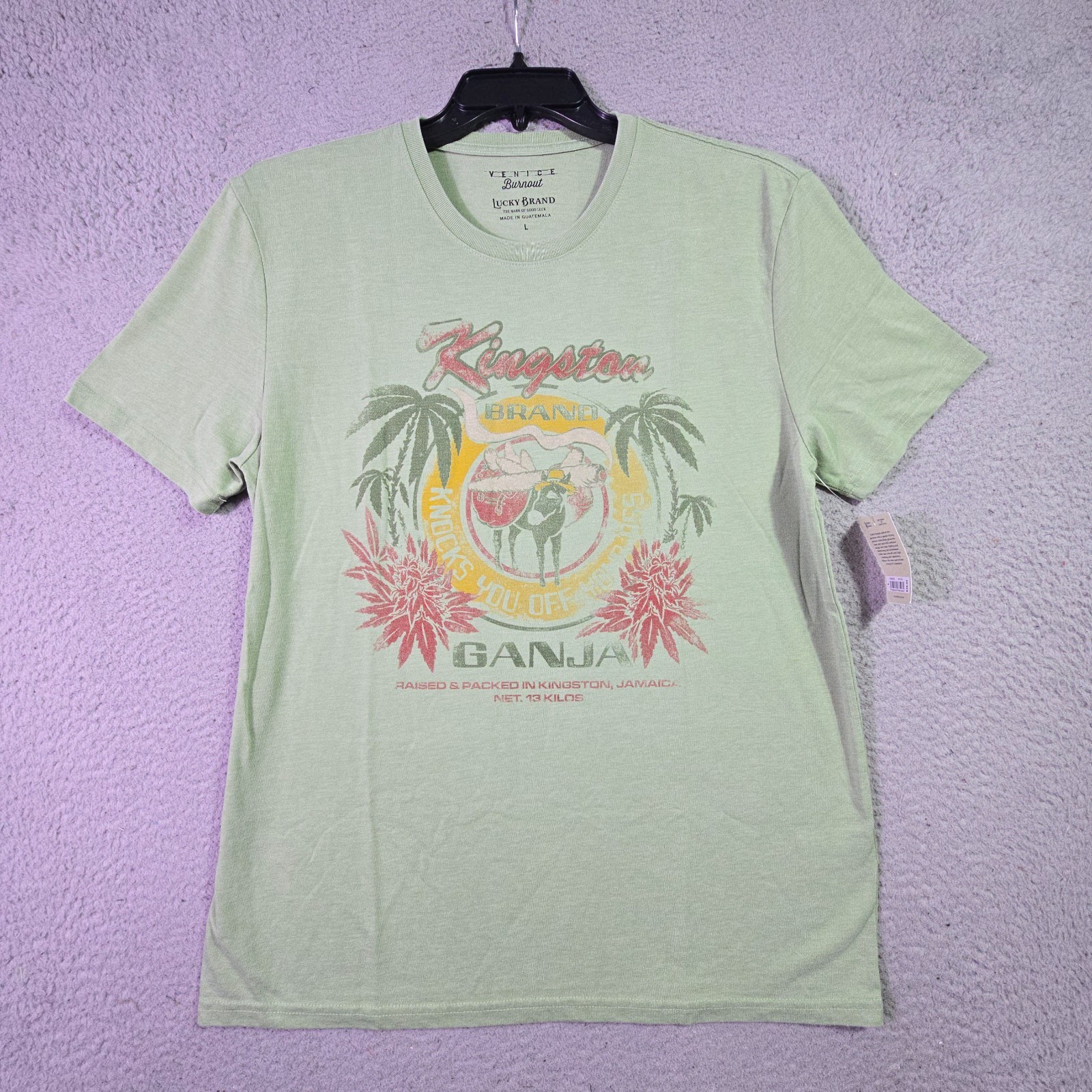 Lucky Brand Ganja Shirt Mens Large Green Smoke Jamaica Weed Casual Faded 420 NWT