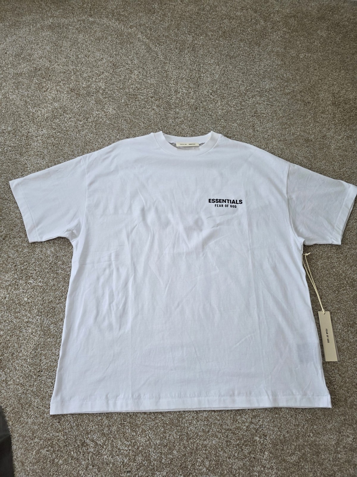 Fear of God Essentials Men’s White Crew Neck Short Sleeve Logo Graphic Tee