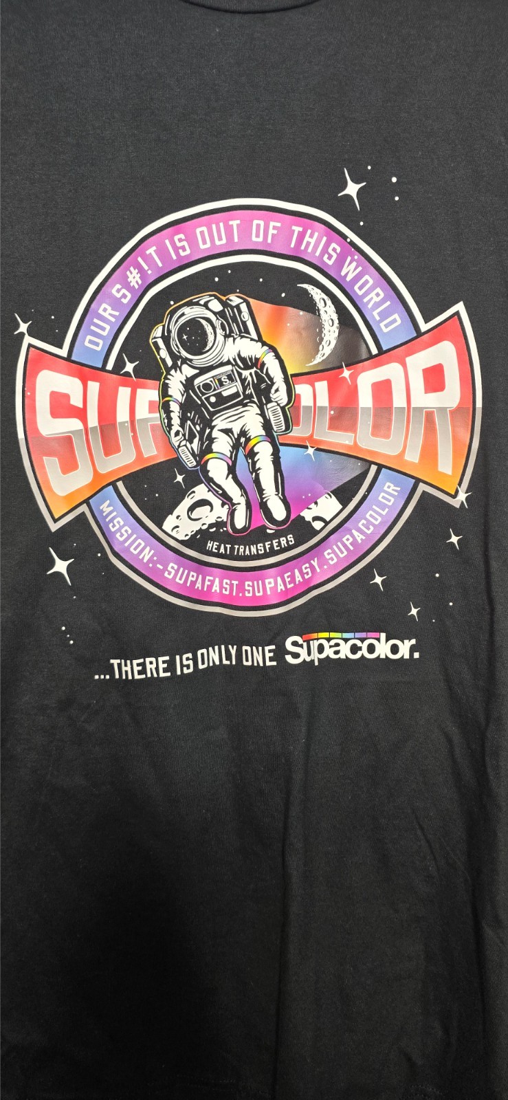 District DT6000 “Supacolor Astronaut” Graphic Tee Black Large Heat-Transfer
