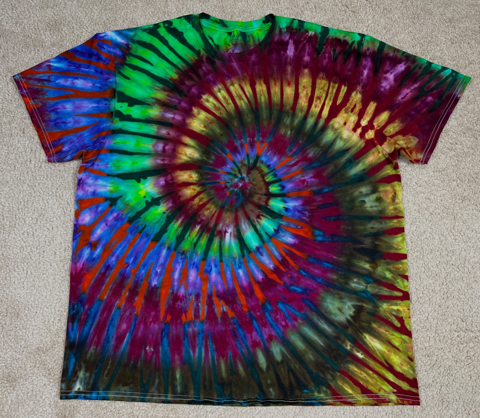 Handmade Ice Tie Dye T-Shirt 2XL Mens Womens Soft Cotton Double Layered Spiral