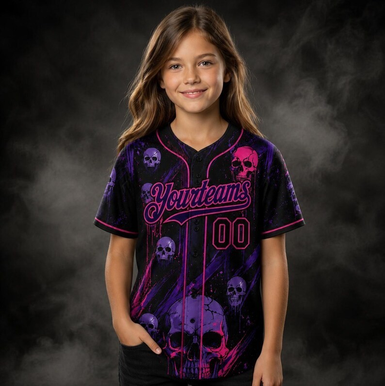 Personalized Gothic Skeleton Head Halloween Baseball Shirt Youth & Adult Sizes