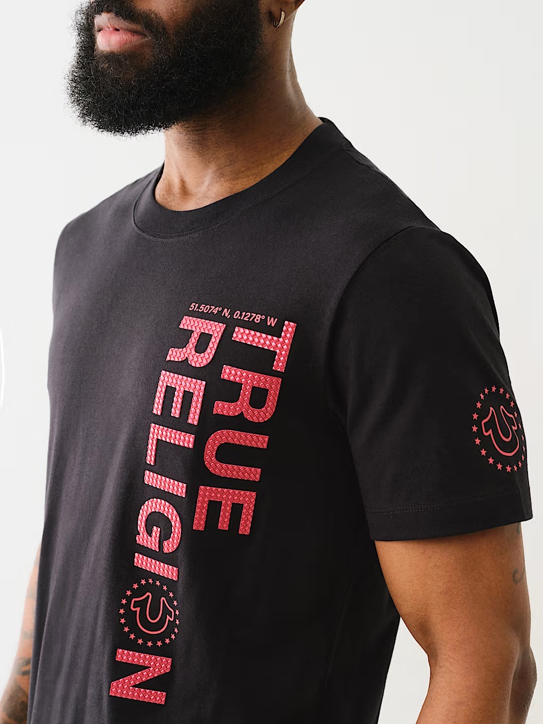 True Religion Men’s Silicone Textured Logo T-Shirt Jet Black Men’s Medium 700293