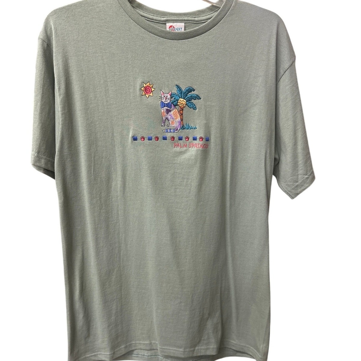 AristoKatz Palm Springs Cat Embroidered Tee Medium NWT Vintage