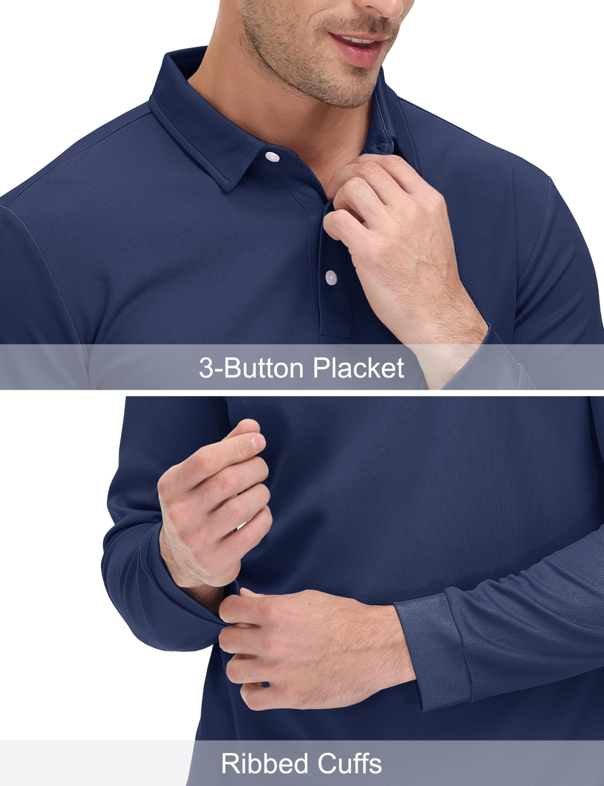 Men’s Polo Shirt Long Sleeve Outdoor Golf T Shirt 3-Button Quick Dry Lightweight