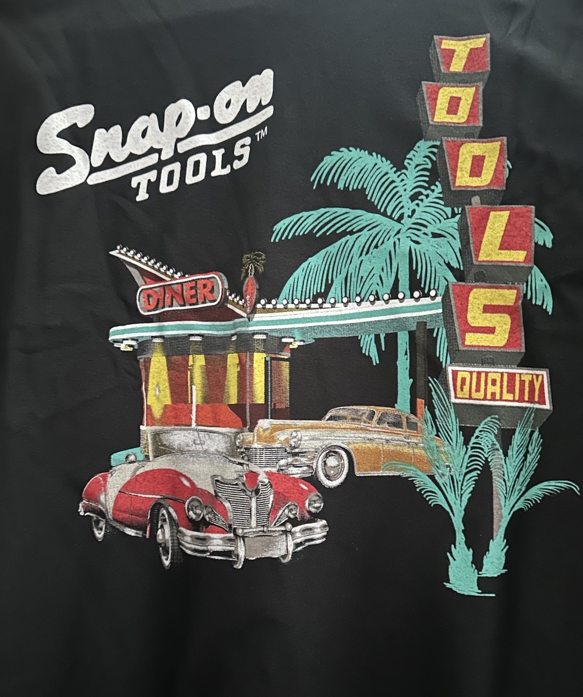 NWT Snap On Tools Black T-Shirt Size XL 50s Classic Car & Palm Tree Graphic 🌴