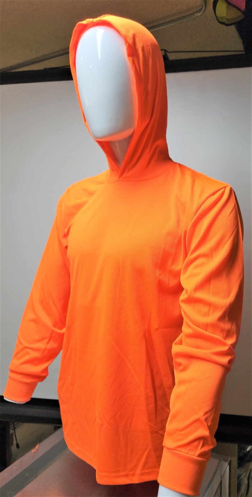 Neon Yellow or Orange Long Sleeve Hoodie Shirt, Polyester birdeye mesh
