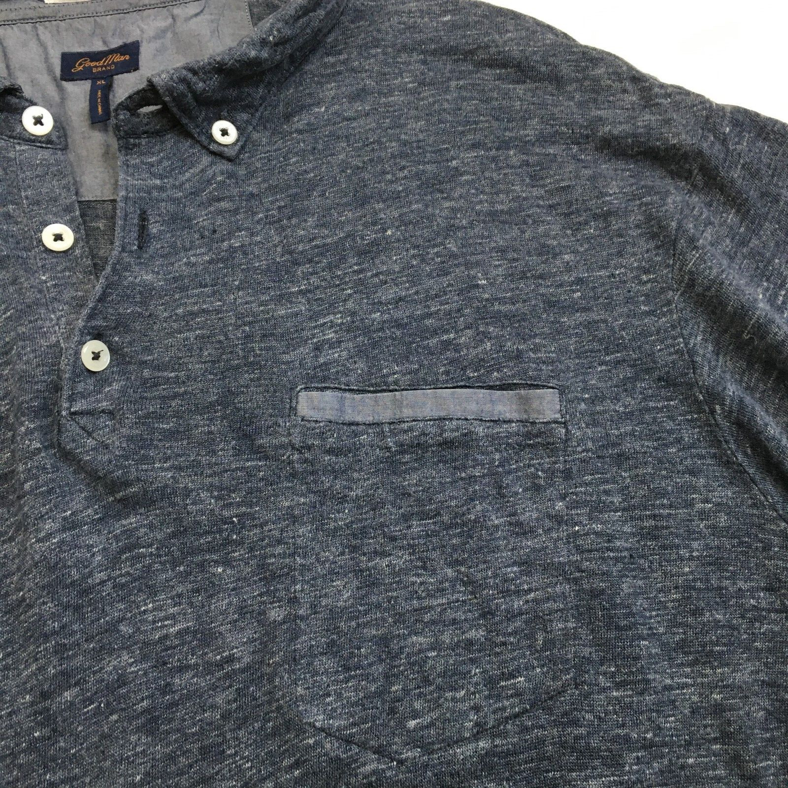 GOOD MAN Brand Heather Dark Blue 100% Linen Short Sleeve Shirt Men’s sz XL/Large
