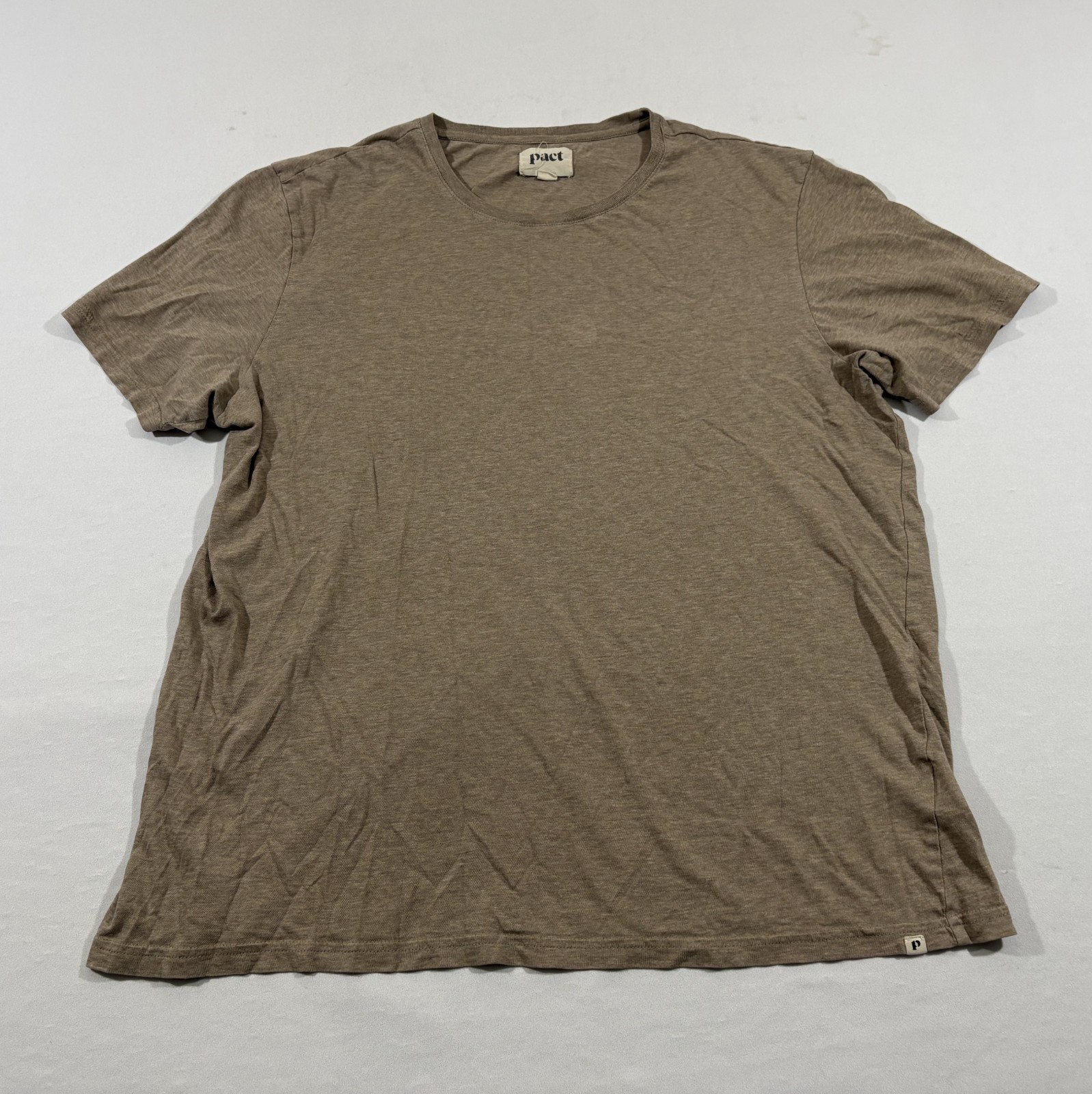 Pact Mens Brown Essential Crewneck Tee T-shirt Organic Basic Cotton Casual Sz L