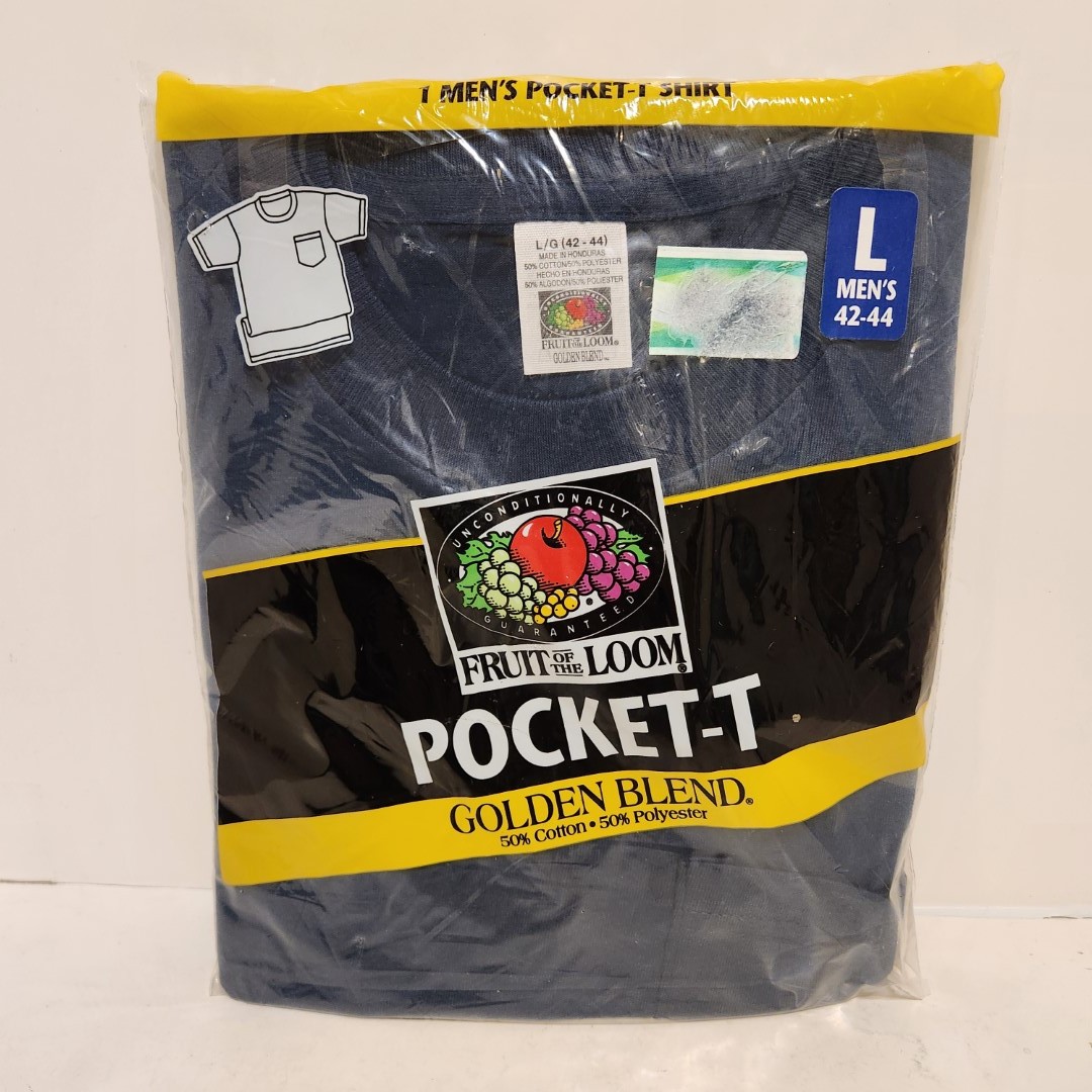Vtg 1998 Fruit Of The Loom Pocket T Shirt SZ Large Lot of 2, Green Navy Blue