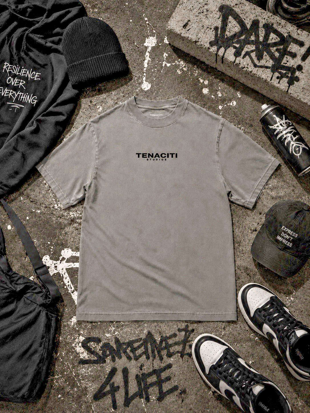 Tenaciti Studios Small Oversized Boxy Velvet Blk Fade Logo T Shirt Men’s New
