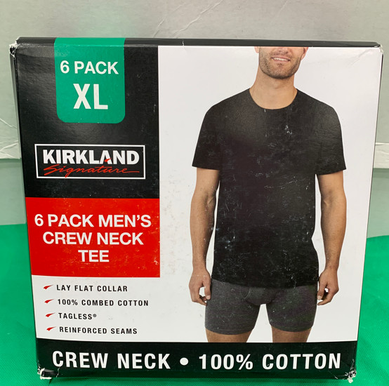 Kirkland Signature Men’s Crew Neck Tee 6-Pack 100% Combed Cotton Black XL