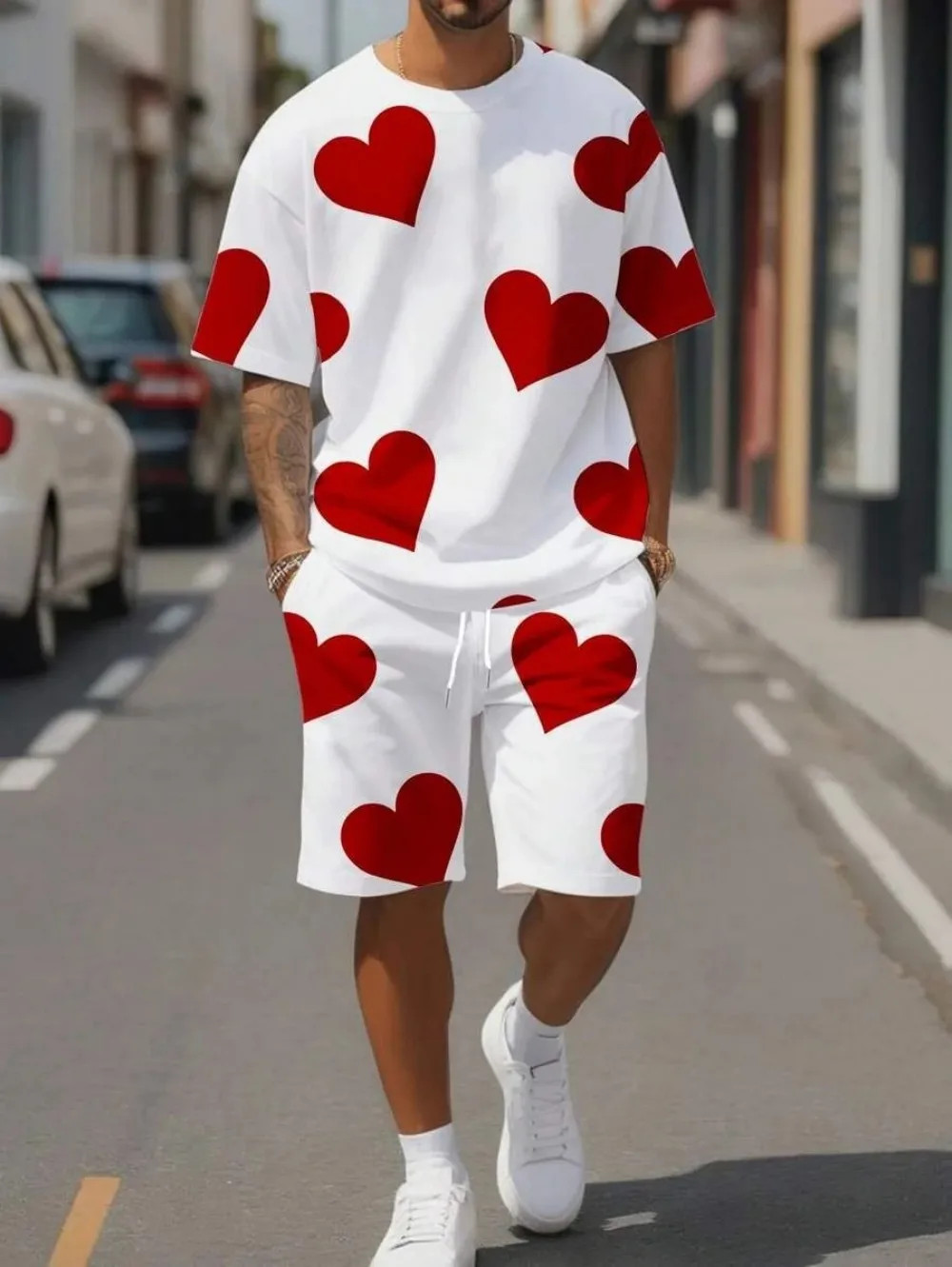 Mens 2 Piece Set T-Shirt & Shorts Graphic Flower Print Black White Summer Outfit