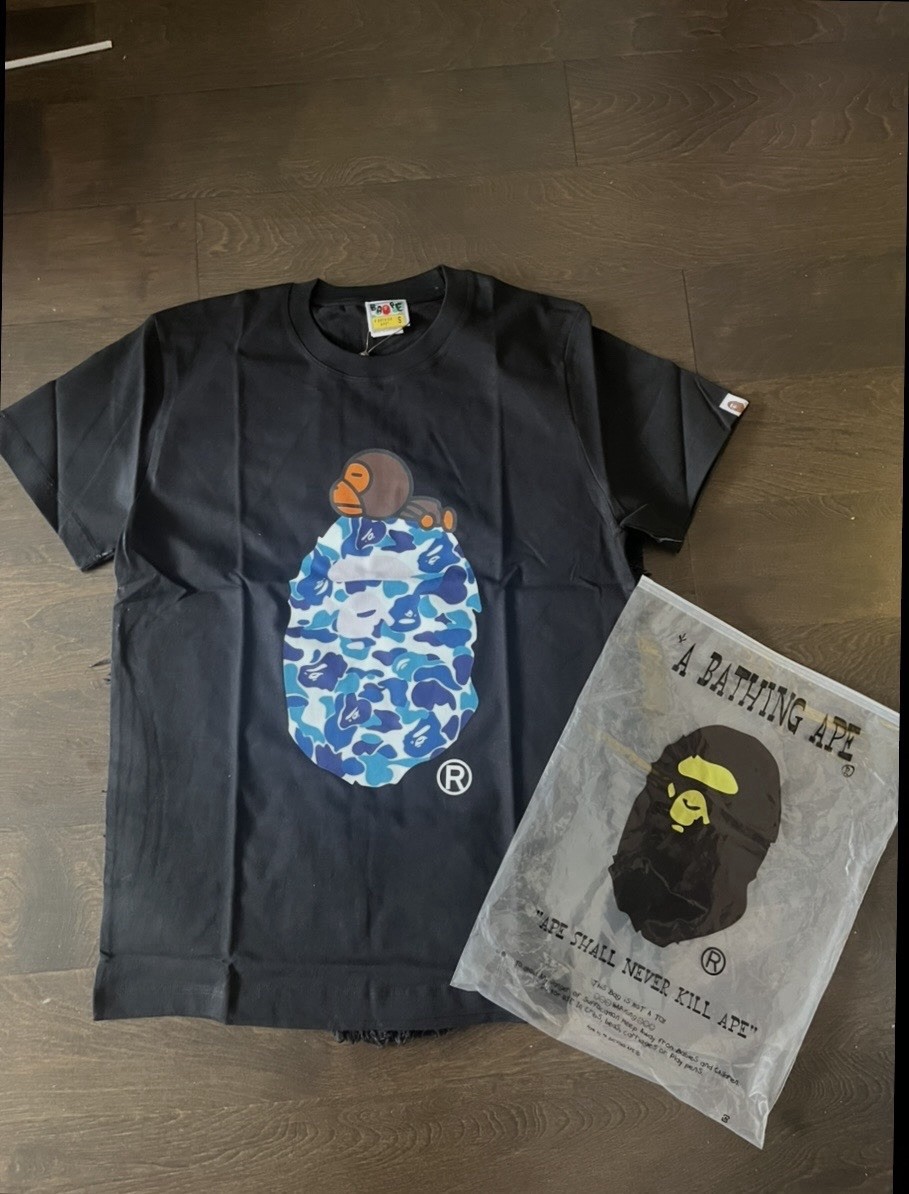BAPE TEE BLACK & BLUE SIZE S