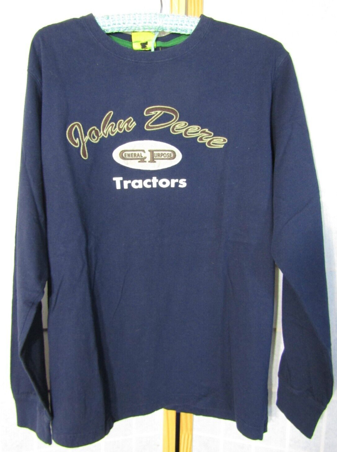 John Deere General Purpose Tractors Embroidered Navy Long Sleeve T-Shirt Men M