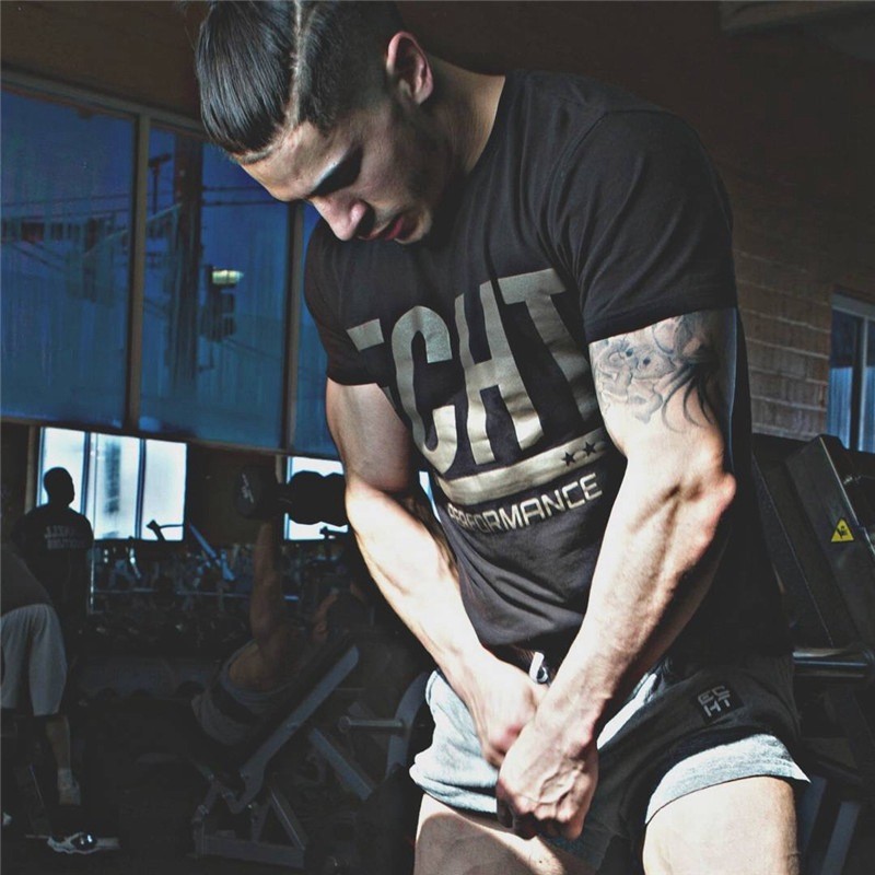 Men’s Fitness Gym Muscle Training Basic Cotton Bodybuilding T-shirt Tee