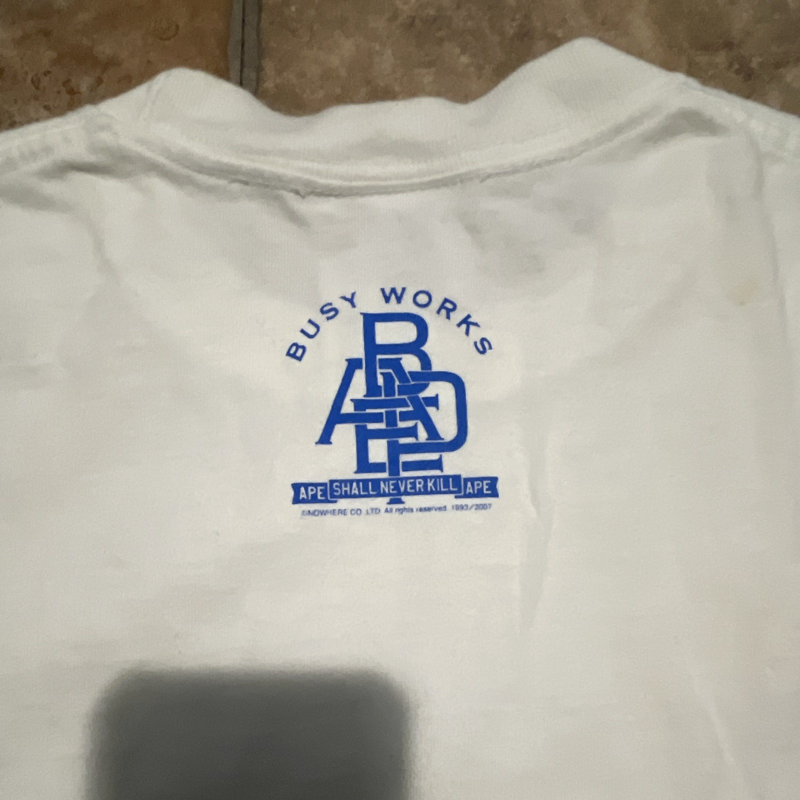 A Bathing Ape BAPE Baby Milo White Logo Graphic Cotton Knit Tee Crew Neck L