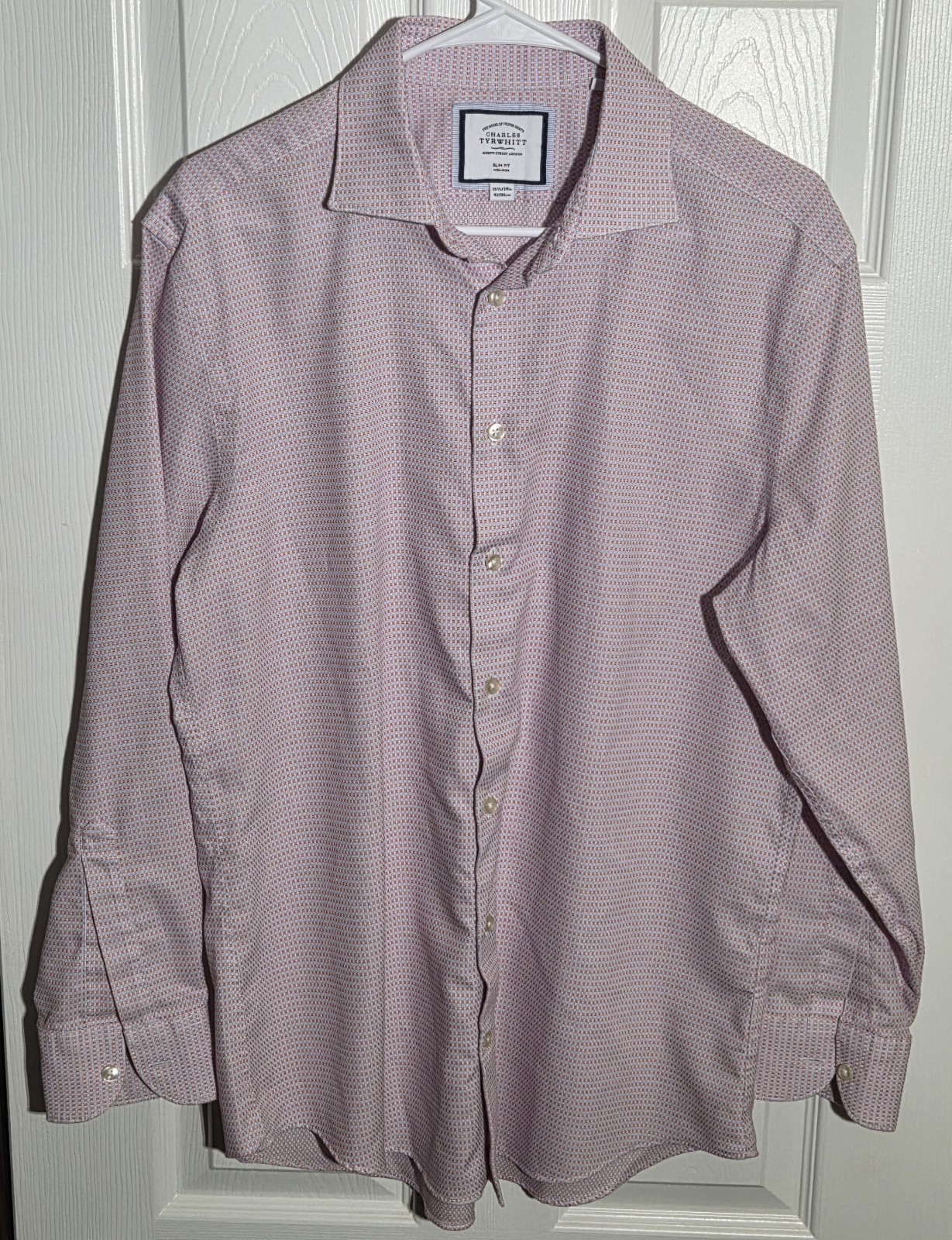 Charles Tyrwhitt Men’s Red Blue Check 100% Dress Shirt 16.5 34 Slim Fit Non Iron