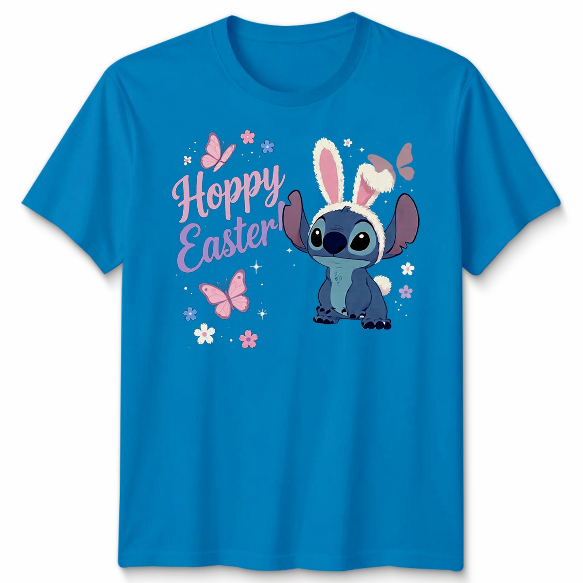 Unisex Blue Alien Hoppy Easter Bunny Butterflies Graphic Cotton Spring T-Shirt