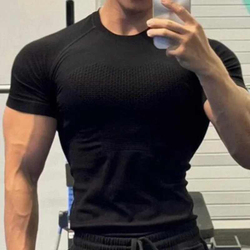 Summer Men Compression Gym Running T Shirt Breathable Short Sleeve T-Shirt Man C