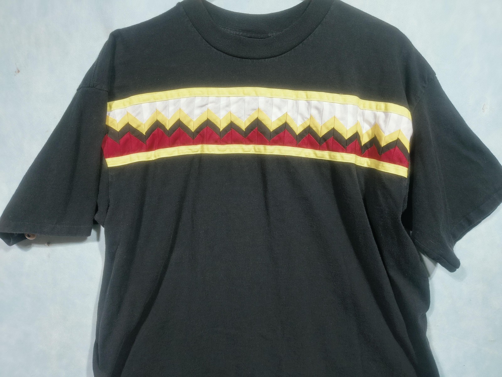 Fashion Gear Shirt Mens XL Black Geometric Pleated Crew Neck Cotton Jersey