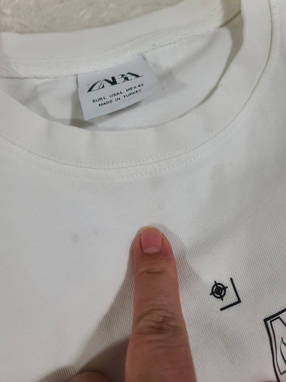 Zara Man Men’s L White Thick Cotton T-Shirt Palm Tree Print & Multiple Logos