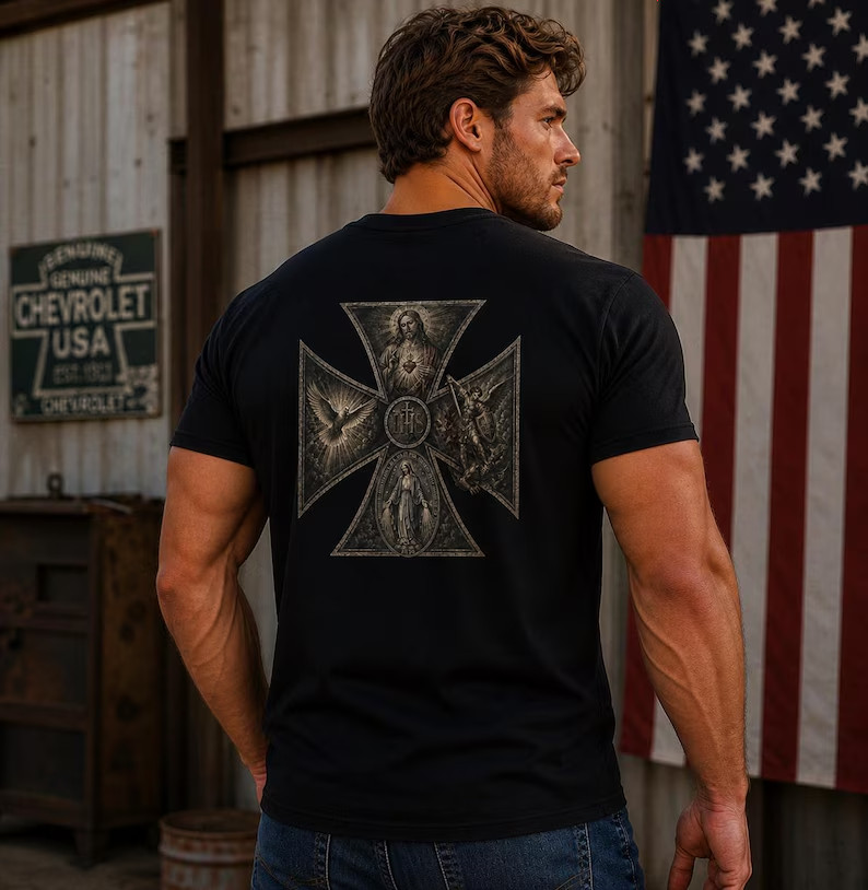 Men’s Christian Warrior Cross Shirt, Saint Michael Faith Apparel shirt